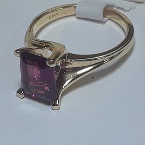 Estate 2.25ct Emerald cut AAA Rhodolite Garnet 14Kt YG Stuller twist Ring #19668